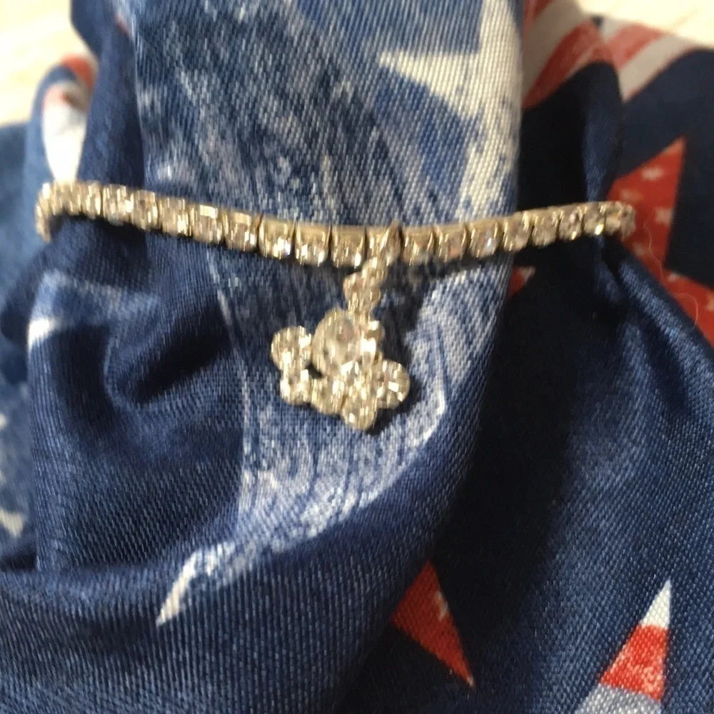 Childrens Silver Rhinestone Princess Crown Charm Bracelet 7”